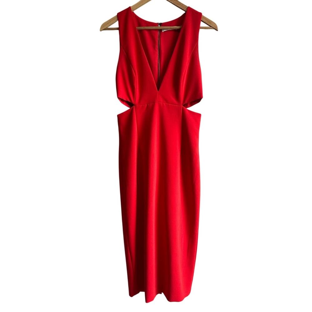 Alice + Olivia Riki Fitted Cutout Dress Fitted Poppy Red 6 - Picture 2 of 12